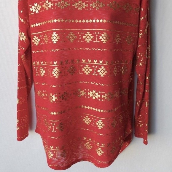 Long Sleeve Red & Gold Christmas Top Size L - Picture 2 of 8